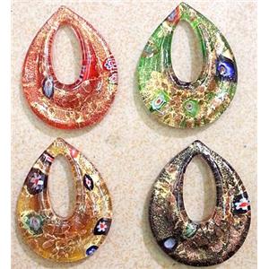 Lampwork glass pendant within gold foil. mixed color, approx 35x45mm [LWBPD353]