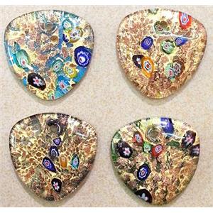 Lampwork glass pendant within gold foil. mixed color, approx 35x35x35mm [LWBPD355]