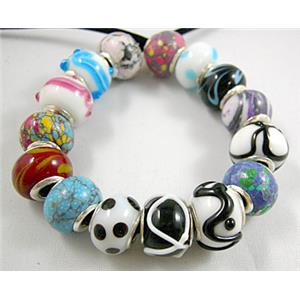lampwork glass beads, mixed color, approx 14mm dia, hole: 5mm [LWBPST001MIX]
