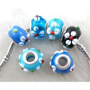 beads, lampwork glass, mixed color, 14mm dia, hole:5mm [LWBPST129MIX]