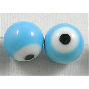 round lampwork glass beads with evil eye, blue, 10mm dia, 2 eyes, 40pcs per st [LWBRD04]