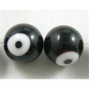 lampwork glass beads with evil eye, round, black, 10mm dia, 2 eyes, 40pcs per st [LWBRD05]