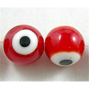 lampwork glass beads with evil eye, round, red, 10mm dia, 2 eyes, 40pcs per st [LWBRD06]