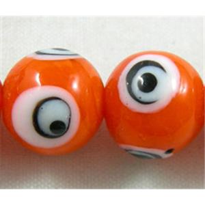 lampwork glass beads with evil eye, round, orange, 12mm dia, 3 eyes [LWBRD07]