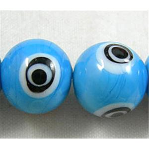 lampwork glass beads with evil eye, round, blue, 12mm dia, 3 eyes [LWBRD09]