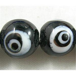 lampwork glass beads with evil eye, round, black, 12mm dia, 3 eyes [LWBRD10]