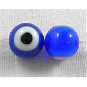 lampwork glass beads with evil eye, round, blue, 10mm dia, 2eyes, 40pcs per st [LWBRD12]