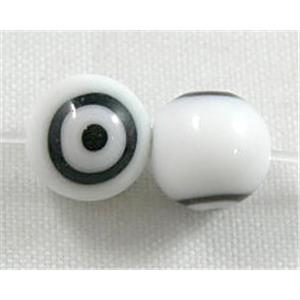 lampwork glass beads with evil eye, flat-round, white, 10mm dia, 2eyes, 40 pcs per st [LWBRD13]