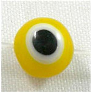 lampwork glass beads with evil eye, round, yellow, 10mm dia, 2eyes, 40pcs per st [LWBRD14]