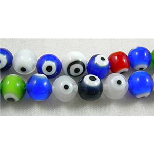 lampwork glass beads with evil eye, flat-round, mixed color, 10mm dia, 2eye, 40pcs per st [LWBRD15MIX]