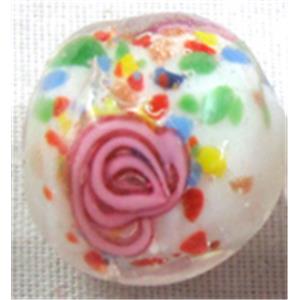 lampwork glass beads, flower, round, white, 12mm dia, 33pcs per st [LWBRD21C01]