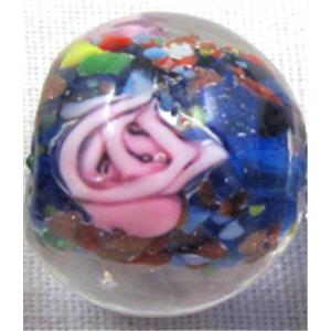 lampwork glass beads, flower, round, blue, 12mm dia, 33pcs per st [LWBRD21C07]