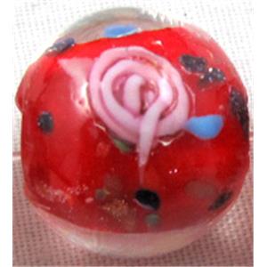 lampwork glass beads, flower, round, red, 12mm dia, 33pcs per st [LWBRD21C08]