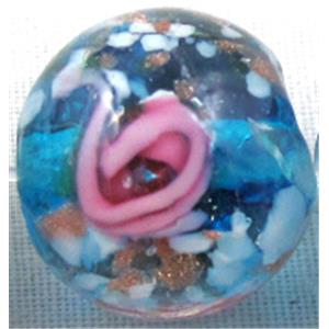lampwork glass beads, flower, round, aqua, 12mm dia, 33pcs per st [LWBRD21C09]