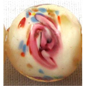 lampwork glass beads, flower, round, yellow, 12mm dia, 33pcs per st [LWBRD21C10]