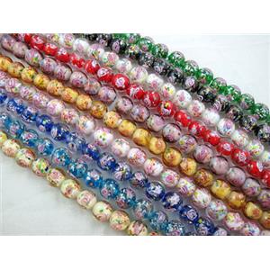 lampwork glass beads, flower, round, mixed color, 12mm dia, 33pcs per st [LWBRD21MIX]