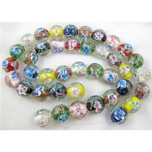 glass lampwork beads with goldsand, round, mixed color, 20mm dia [LWBRD23]