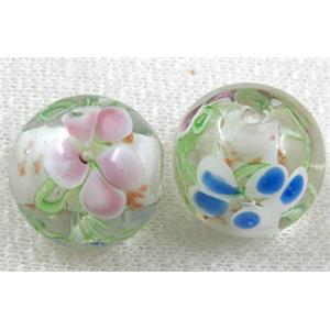 glass lampwork beads with goldsand, round, flower, white, 20mm dia [LWBRD23C05]