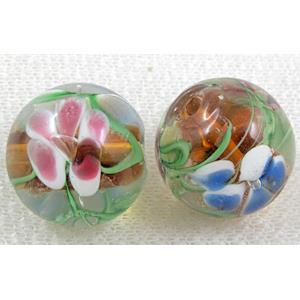 glass lampwork beads with goldsand, round, flower, red, 20mm dia [LWBRD23C07]