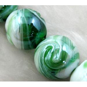 lampwork glass beads, round, green, 14mm dia [LWBRD24C01]
