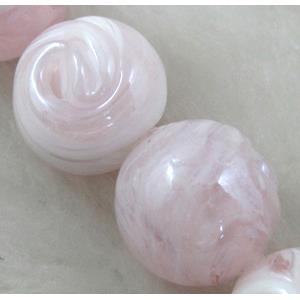 lampwork glass beads, round, pink, 14mm dia [LWBRD24C04]