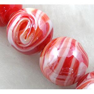 lampwork glass beads, round, red, 14mm dia [LWBRD24C05]