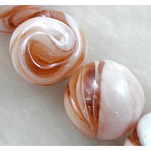 lampwork glass beads, round, coffee, 14mm dia [LWBRD24C06]