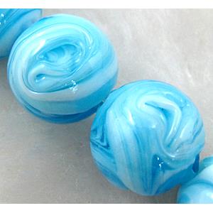 lampwork glass beads, round, aqua, 14mm dia [LWBRD24C07]