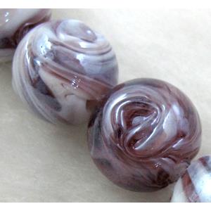 lampwork glass beads, round, purple, 14mm dia [LWBRD24C08]