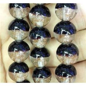 Lampwork glass bead within goldsand, round, double color, approx 12mm dia [LWBRD29]
