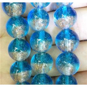 Lampwork glass bead within goldsand, round, double color, approx 12mm dia [LWBRD30]