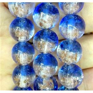 Lampwork glass bead within goldsand, round, double color, approx 12mm dia [LWBRD32]