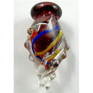 Lampwork Glass pendant with silver foil and flower, 18x28mm, hole:5mm [LWBSB04]