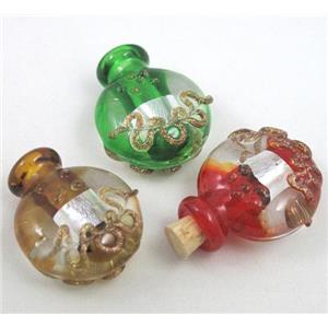 glass lampwork pendant, bottle, mixed color, approx 16-27mm, 5mm hole [LWBSB06]