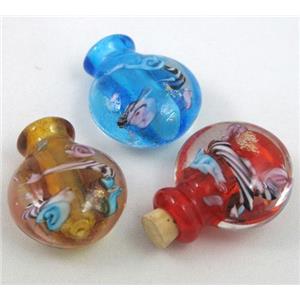 glass lampwork pendant, bottle, mixed color, approx 16-27mm, 5mm hole [LWBSB07]