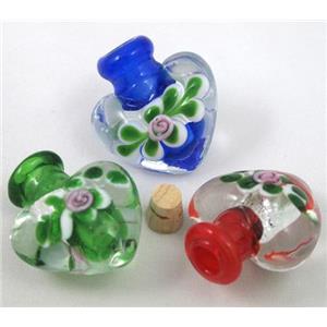 glass lampwork bottle pendant, heart, mixed color, approx 16-27mm, 5mm hole [LWBSB09]