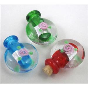 glass lampwork bottle pendant, mixed color, approx 16-27mm, 5mm hole [LWBSB14]