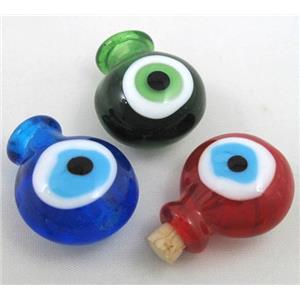glass lampwork pendant, bottle, evil eye, mixed color, approx 16-27mm, 5mm hole [LWBSB15]