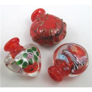 red glass lampwork pendant, bottle, mixed shaped, approx 16-27mm, 5mm hole [LWBSB20]