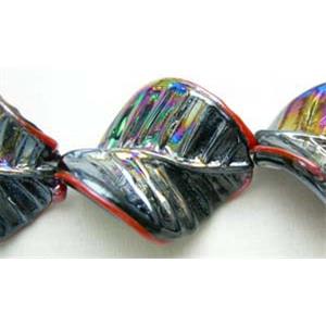 Handmade Twist leaf  Lampwork Beads With Plated Color, 26x32mm,15pcs per st [LWBTW018]