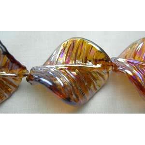 Handmade Twist leaf Lampwork Beads With Plated Color, 26x32mm.15pcs per st [LWBTW019]
