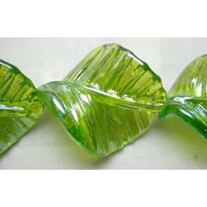 Handmade Twist leaf Lampwork Beads With Plated Color, 26x32mm,15pcs per st [LWBTW024]