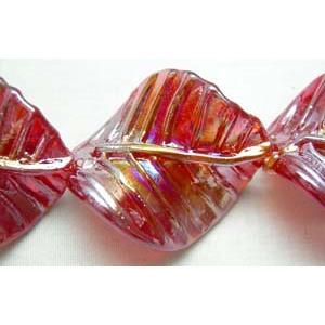 Handmade Twist leaf Lampwork Beads With Plated Color, 26x32mm,15pcs per st [LWBTW025]