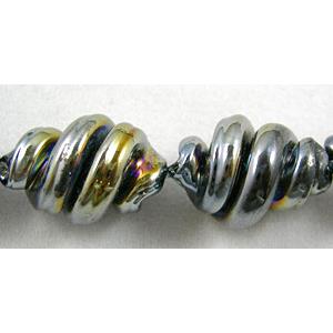 Black Handmade Plated with Color Twist Lampwork Beads, 12mm dia,20mm length,hole:1.5mm,20pcs per st [LWBTW033]