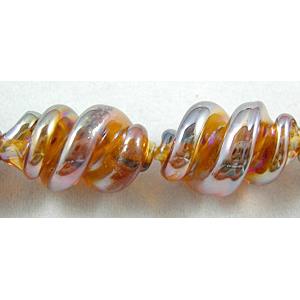 Handmade Plated with Color Twist Lampwork Beads, 12mm dia,20mm length,hole:1.5mm,20pcs per st [LWBTW036]