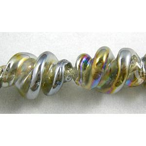 Handmade Plated with Color Twist Lampwork Beads, 12mm dia,20mm length,hole:1.5mm,20pcs per st [LWBTW038]
