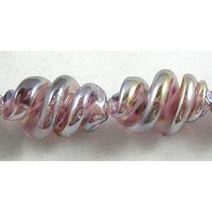 Purple Handmade Plated with Color Twist Lampwork Beads, 12mm dia,20mm length,hole:1.5mm,20pcs per st [LWBTW039]