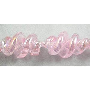 Pink Handmade Plated with Color Twist Lampwork Beads, 12mm dia,20mm length,hole:1.5mm,20pcs per st [LWBTW040]