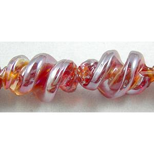 Red Handmade Plated with Color Twist Lampwork Beads, 12mm dia,20mm length,hole:1.5mm,20pcs per st [LWBTW041]