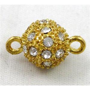 Magnetic alloy clasp paved rhinestone, approx 12mm dia [MGC088-12MM]